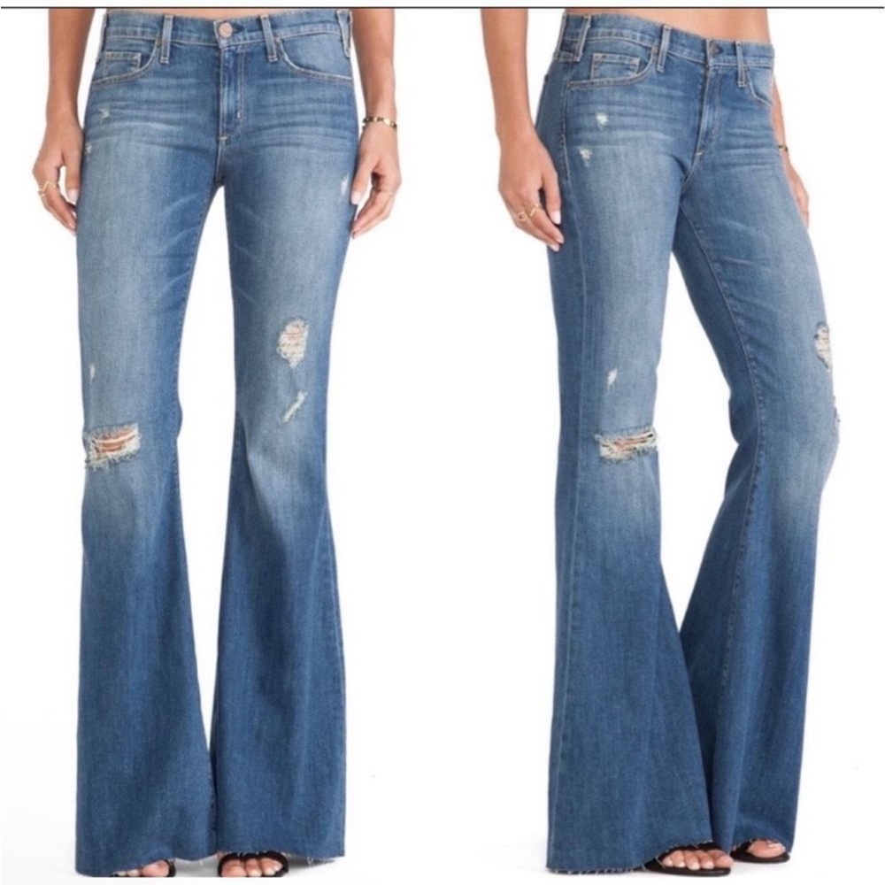 McGuire Majorelle Boho Tencel Blend‎ Raw Hem Flare Bell Bottoms Denim Jeans